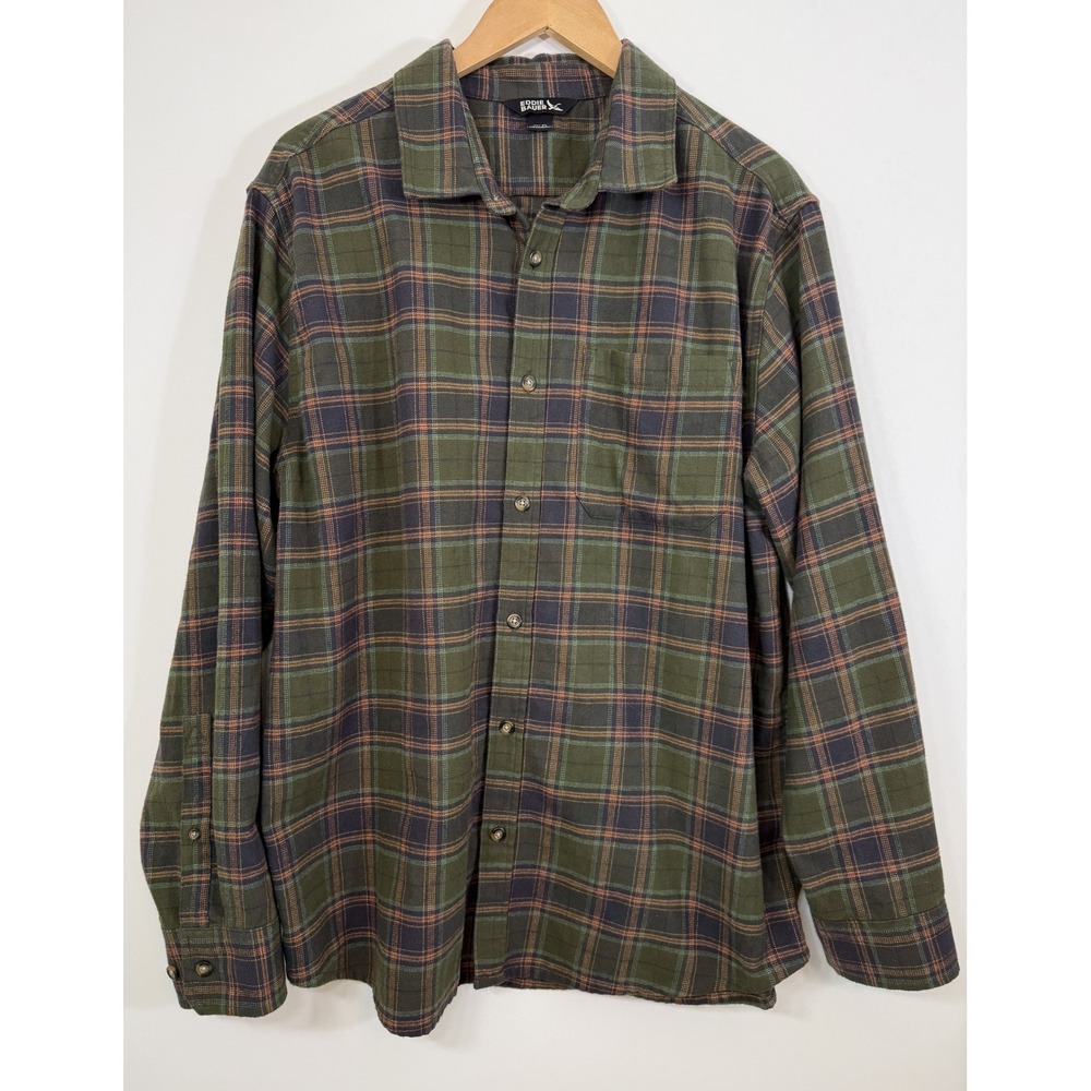 Eddie Bauer Flannel Shirt Mens XL Green Plaid Long Sleeve Button Down EB008604